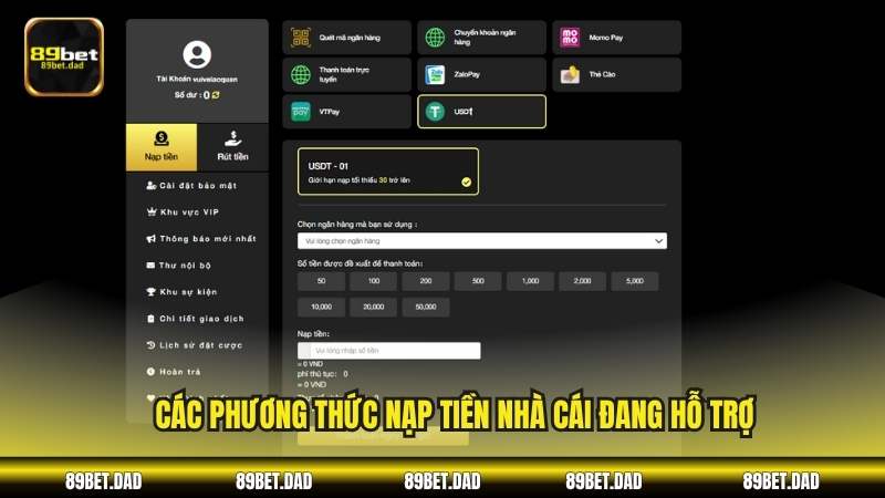 Các phương thức nạp tiền nhà cái đang hỗ trợ
